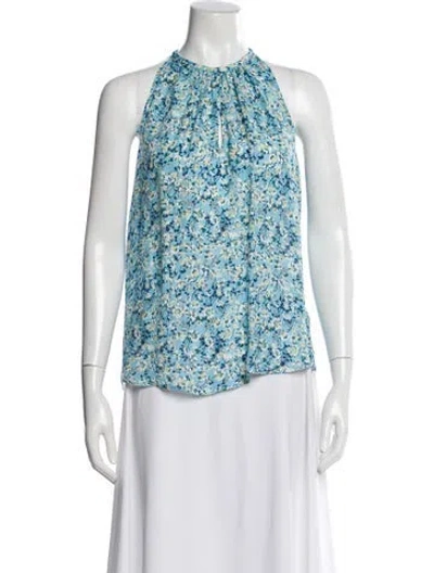 Pre-owned Ramy Brook Silk Floral Print Top In Blue