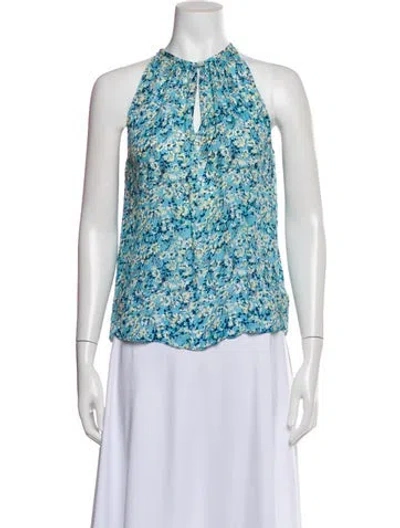 Pre-owned Ramy Brook Silk Floral Print Top In Blue