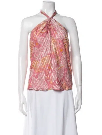 Pre-owned Ramy Brook Silk Floral Print Top In Pink