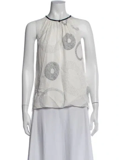 Pre-owned Ramy Brook Silk Graphic Print Blouse In White