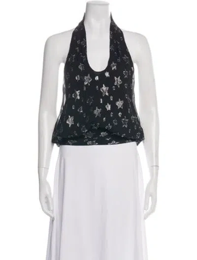 Pre-owned Ramy Brook Silk Graphic Print Top In Black