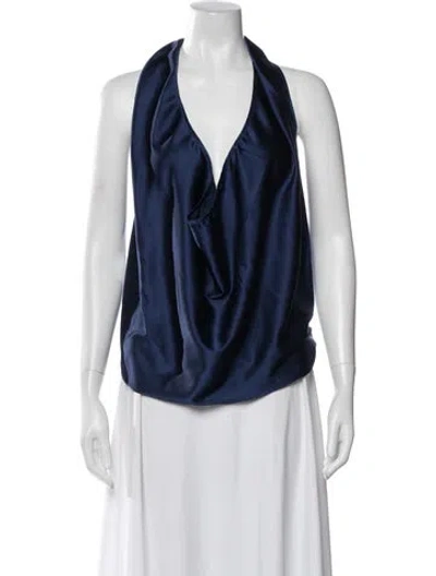 Pre-owned Ramy Brook Silk Halterneck Blouse In Blue