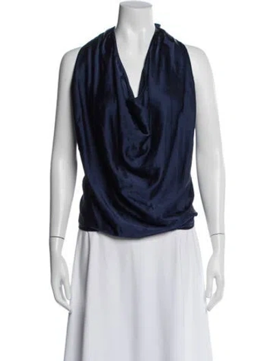 Pre-owned Ramy Brook Silk Halterneck Blouse In Blue