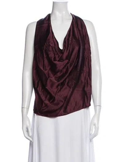 Pre-owned Ramy Brook Silk Halterneck Blouse In Burgundy