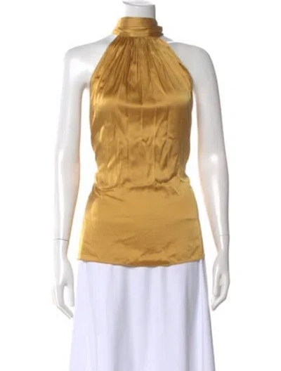 Pre-owned Ramy Brook Silk Halterneck Top In Gold