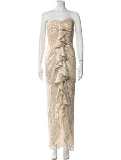Pre-owned Ramy Brook Silk Long Dress In Gold/neutrals