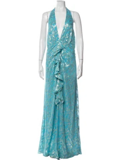 Pre-owned Ramy Brook Silk Long Dress W/ Tags In Blue