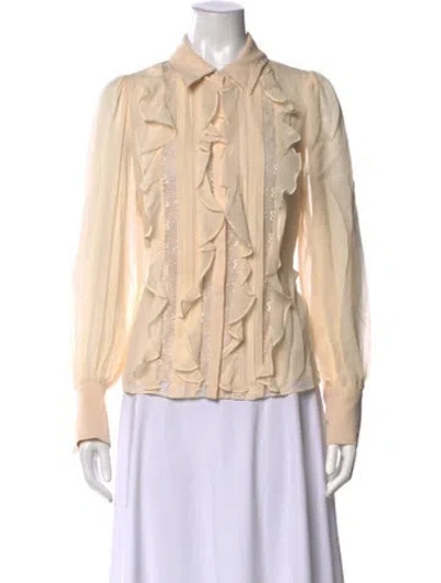 Pre-owned Ramy Brook Silk Long Sleeve Blouse In Neutrals