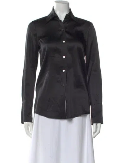 Pre-owned Ramy Brook Silk Long Sleeve Button-up Top In Black