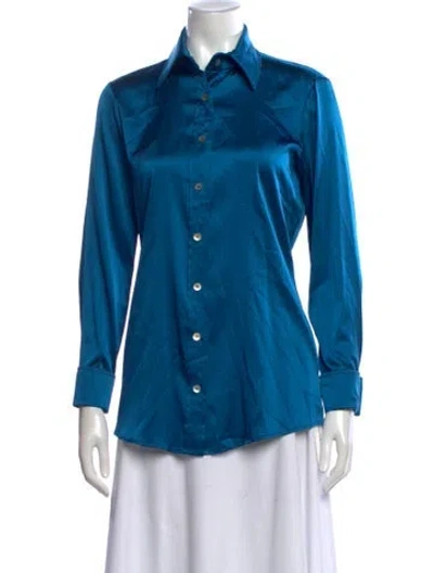 Pre-owned Ramy Brook Silk Long Sleeve Button-up Top In Blue