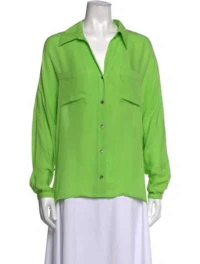 Pre-owned Ramy Brook Silk Long Sleeve Button-up Top In Green