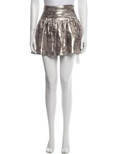 Pre-owned Ramy Brook Silk Mini Skirt W/ Tags In Gold/silver