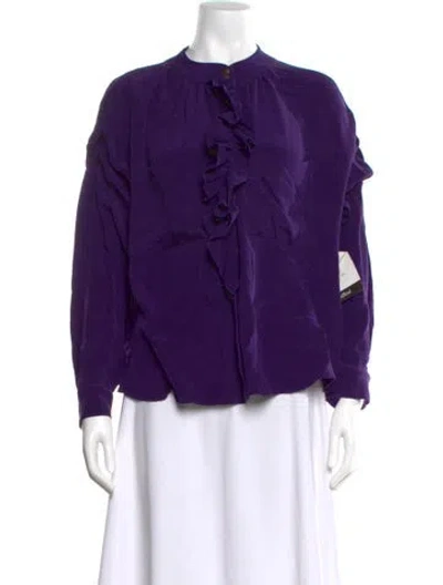 Pre-owned Ramy Brook Silk Mock Neck Blouse In Purple