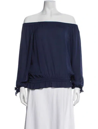 Pre-owned Ramy Brook Silk Off-the-shoulder Blouse In Blue