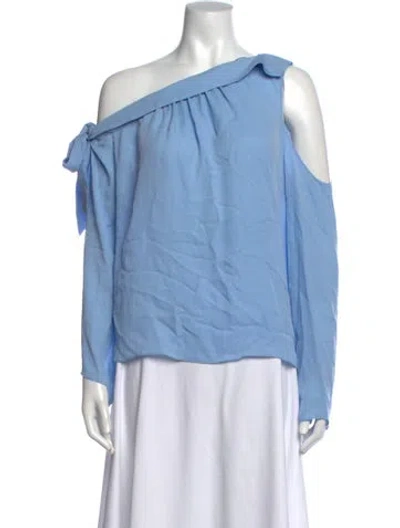 Pre-owned Ramy Brook Silk Off-the-shoulder Blouse W/ Tags In Blue