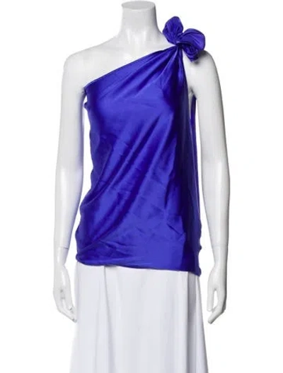 Pre-owned Ramy Brook Silk One-shoulder Blouse In Blue