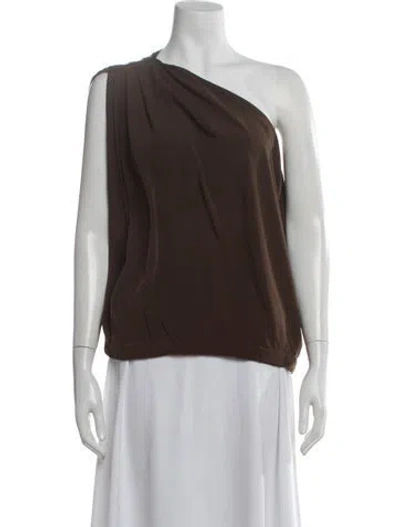 Pre-owned Ramy Brook Silk One-shoulder Blouse In Brown