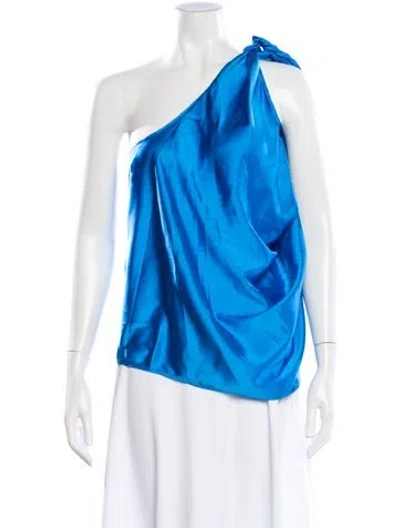 Pre-owned Ramy Brook Silk One-shoulder Blouse W/ Tags In Blue