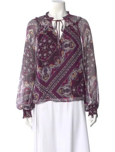Pre-owned Ramy Brook Silk Paisley Print Blouse In Purple