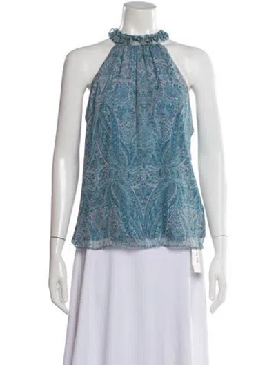 Pre-owned Ramy Brook Silk Paisley Print Blouse W/ Tags In Blue