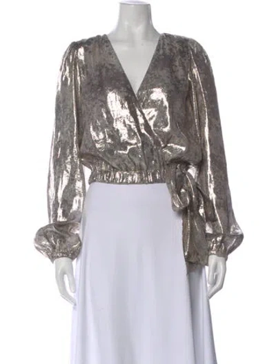 Pre-owned Ramy Brook Silk Patterned Blouse In Gold