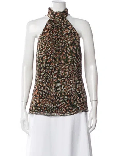 Pre-owned Ramy Brook Silk Patterned Top In Brown
