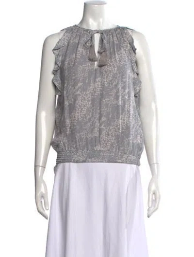 Pre-owned Ramy Brook Silk Patterned Top In Gray