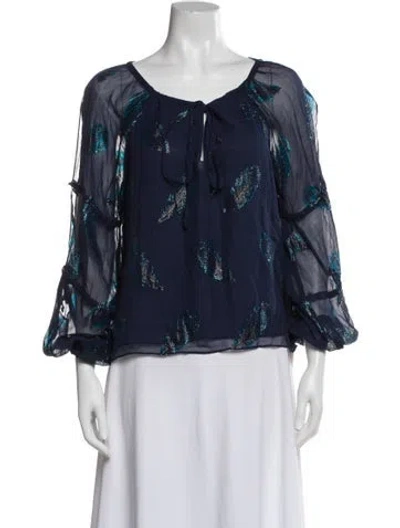 Pre-owned Ramy Brook Silk Printed Blouse In Blue