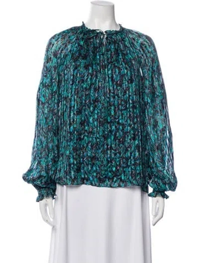 Pre-owned Ramy Brook Silk Printed Blouse In Blue
