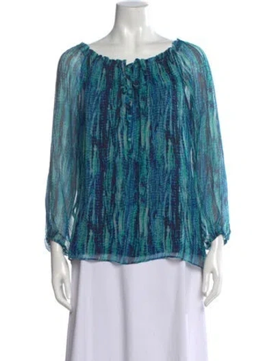 Pre-owned Ramy Brook Silk Printed Blouse In Blue