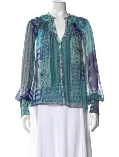 Pre-owned Ramy Brook Silk Printed Blouse In Blue