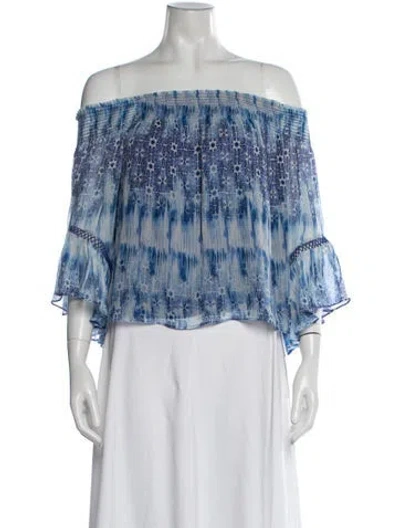 Pre-owned Ramy Brook Silk Printed Blouse In Blue