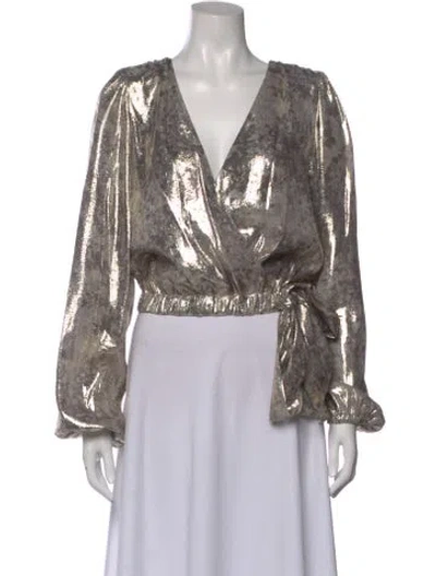 Pre-owned Ramy Brook Silk Printed Blouse In Gold