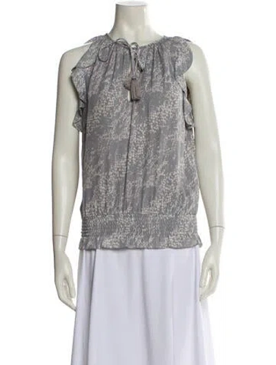 Pre-owned Ramy Brook Silk Printed Blouse In Gray
