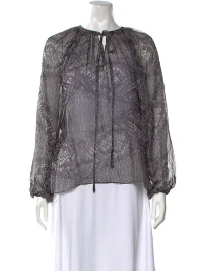Pre-owned Ramy Brook Silk Printed Blouse In Gray