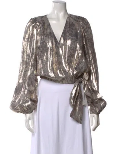 Pre-owned Ramy Brook Silk Printed Blouse In Gray