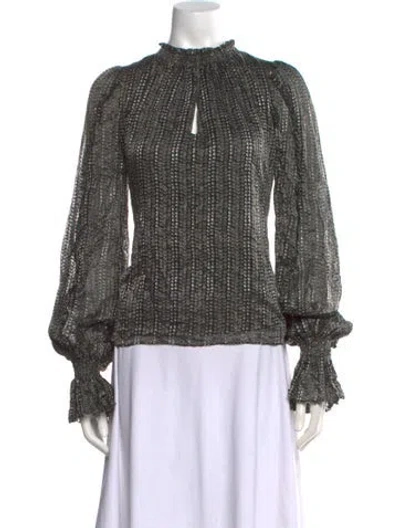 Pre-owned Ramy Brook Silk Printed Blouse In Green