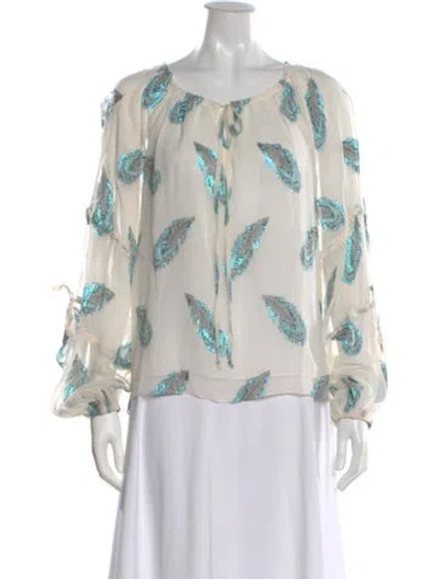 Pre-owned Ramy Brook Silk Printed Blouse In Neutral