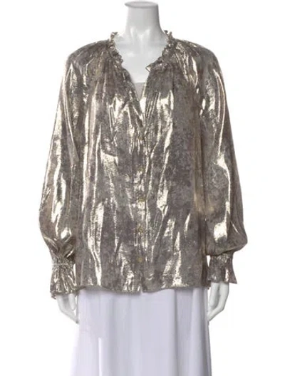 Pre-owned Ramy Brook Silk Printed Blouse In Silver