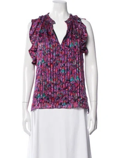 Pre-owned Ramy Brook Silk Printed Blouse W/ Tags In White