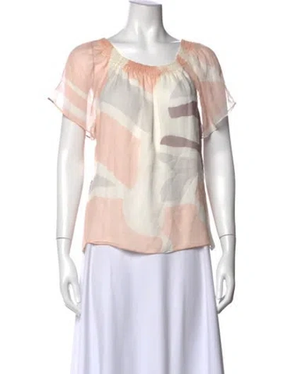 Pre-owned Ramy Brook Silk Printed Blouse In White