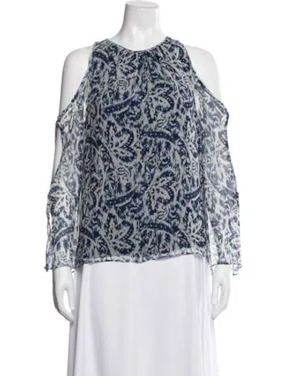 Pre-owned Ramy Brook Silk Printed Blouse In White