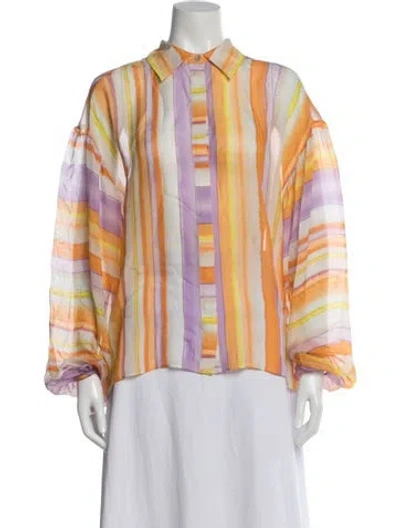 Pre-owned Ramy Brook Silk Striped Blouse In Orange