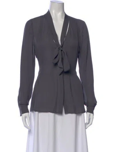 Pre-owned Ramy Brook Silk Tie Neck Blouse In Gray