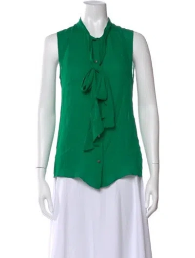 Pre-owned Ramy Brook Silk Tie Neck Blouse In Green