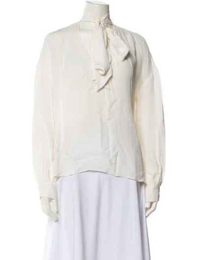 Pre-owned Ramy Brook Silk Tie Neck Blouse In Neutral