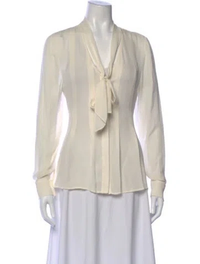 Pre-owned Ramy Brook Silk Tie Neck Blouse In Neutral