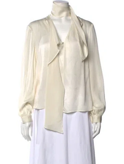 Pre-owned Ramy Brook Silk Tie Neck Blouse In Neutrals