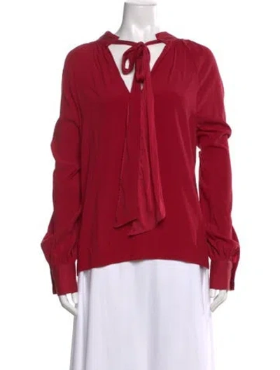 Pre-owned Ramy Brook Silk Tie Neck Blouse In Red