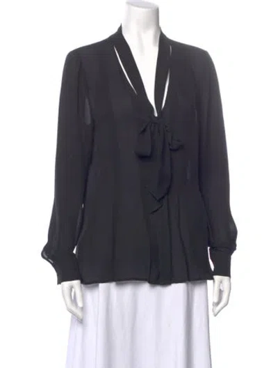 Pre-owned Ramy Brook Silk Tie Neck Blouse In Silver
